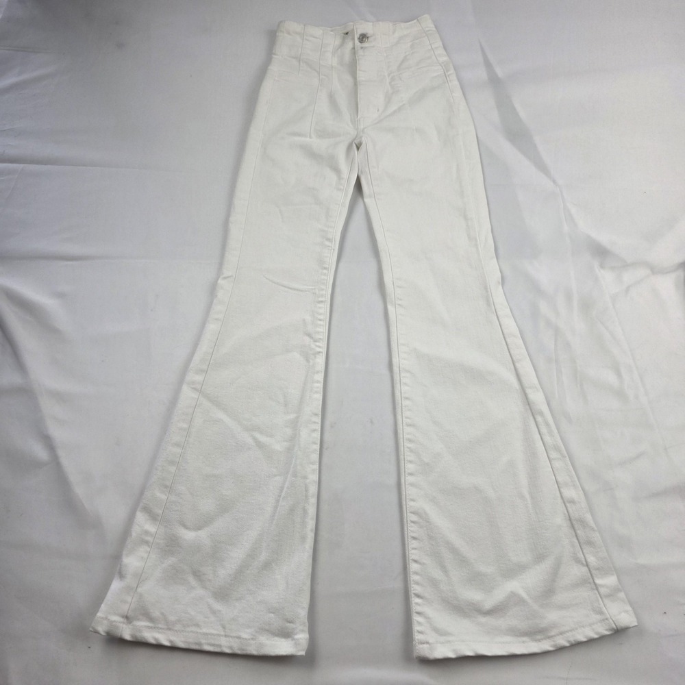 We The Free Pants Womens 24 White Flare High Rise Denim Dress Casual Boho